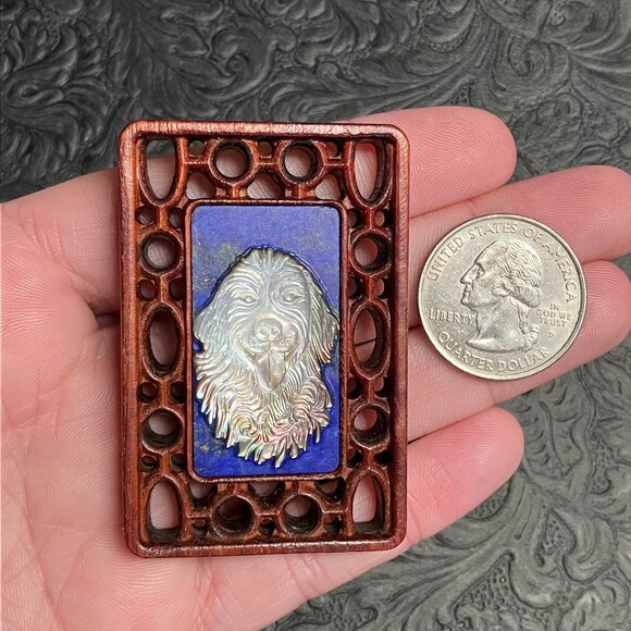 Golden Retriever Dog Mother of Pearl Lapis Lazuli Pendant Cabochon Mini Art - Picture 8 of 8